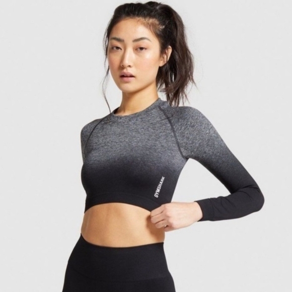 Gymshark Adapt Ombre Crop Top Grey Black Size Small Active Top Long Sleeved - Picture 5 of 15
